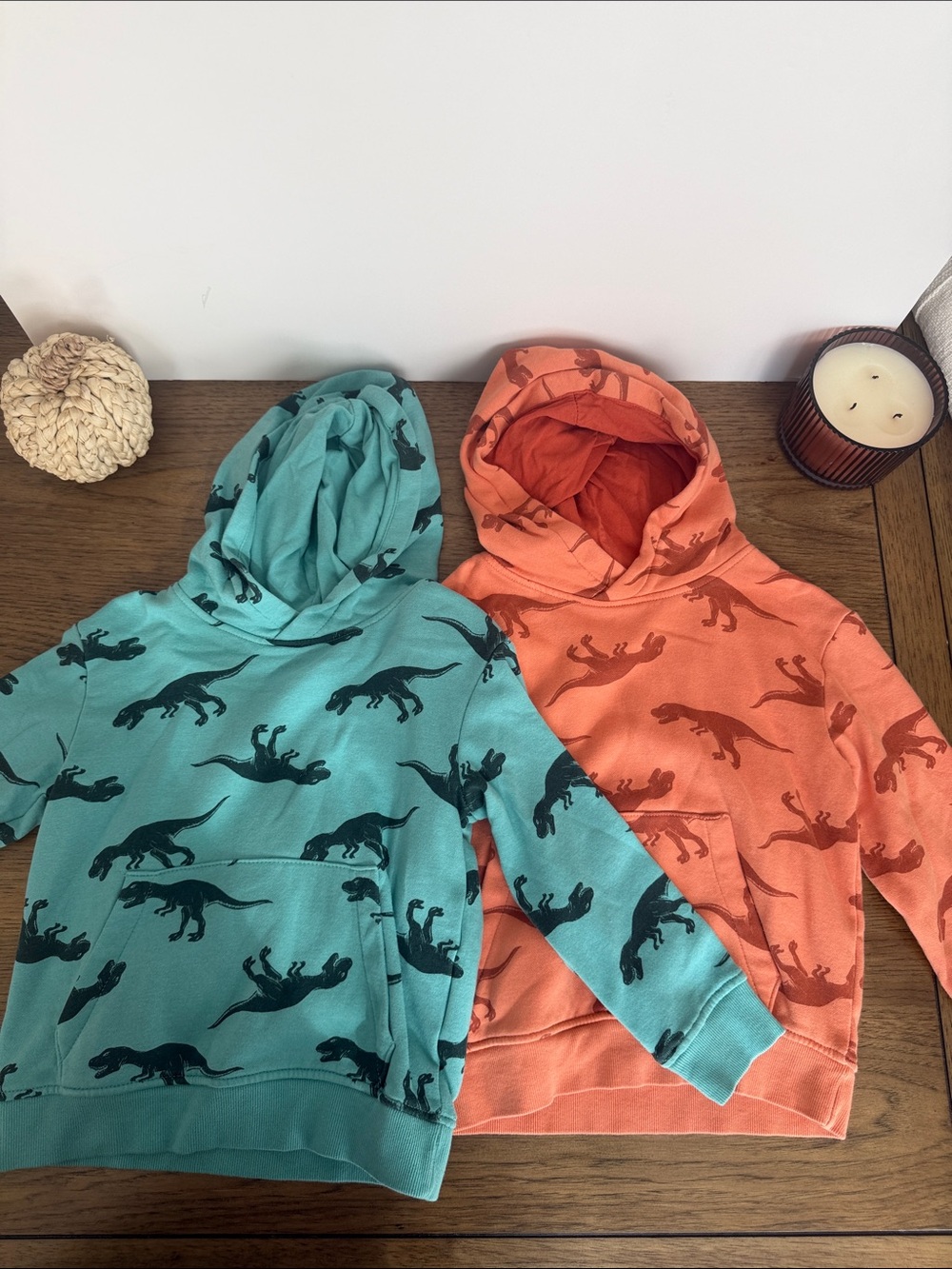 H&M Kids Dinosaur Hoodies - Teal & Coral Orange